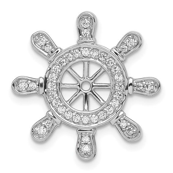 14k White Gold 1/4 carat Diamond Ship Wheel Pendant