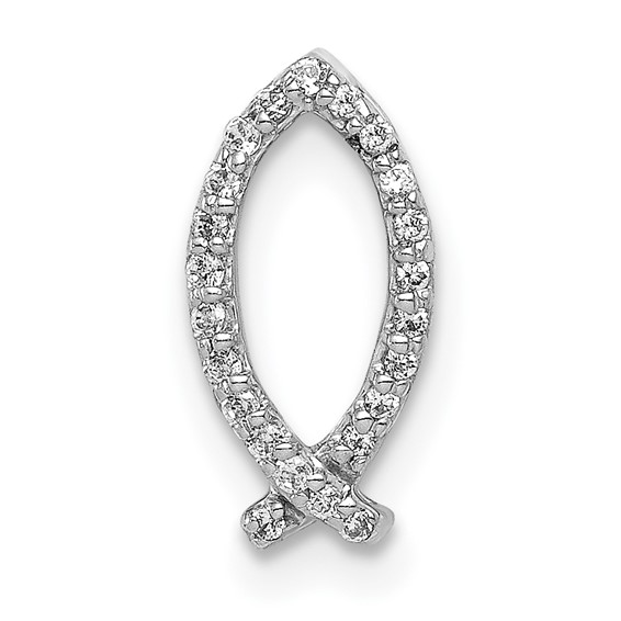 14k White Gold 1/15 carat Diamond Ichthus Fish Chain Slide