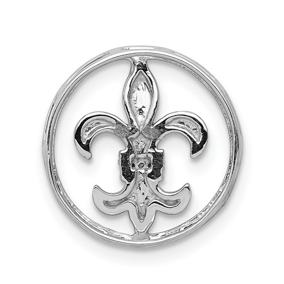 14k White Gold Diamond Fleur De Lis in Circle Chain Slide