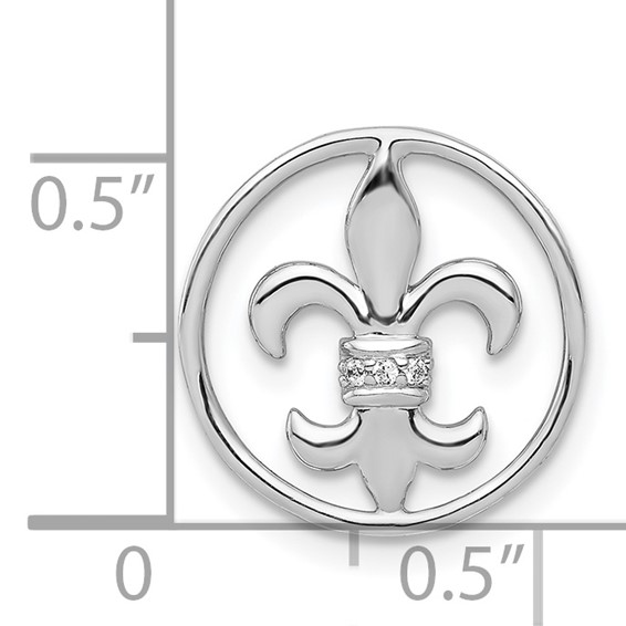 14k White Gold Diamond Fleur De Lis in Circle Chain Slide