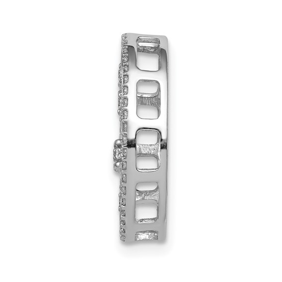 14k White Gold Oval 1/5 carat Diamond Fleur de Lis in Oval Chain Slide