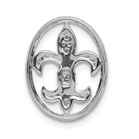 14k White Gold Oval 1/5 carat Diamond Fleur de Lis in Oval Chain Slide