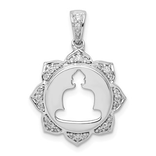 14k White Gold 1/6 carat Diamond Buddha Pendant