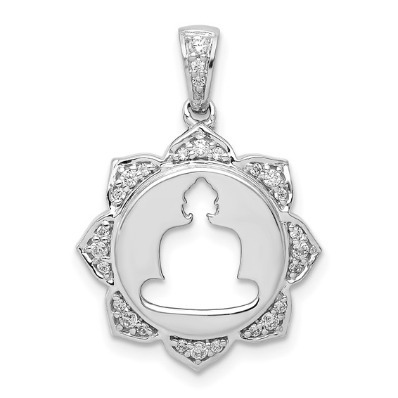 14k White Gold 1/6 carat Diamond Buddha Pendant