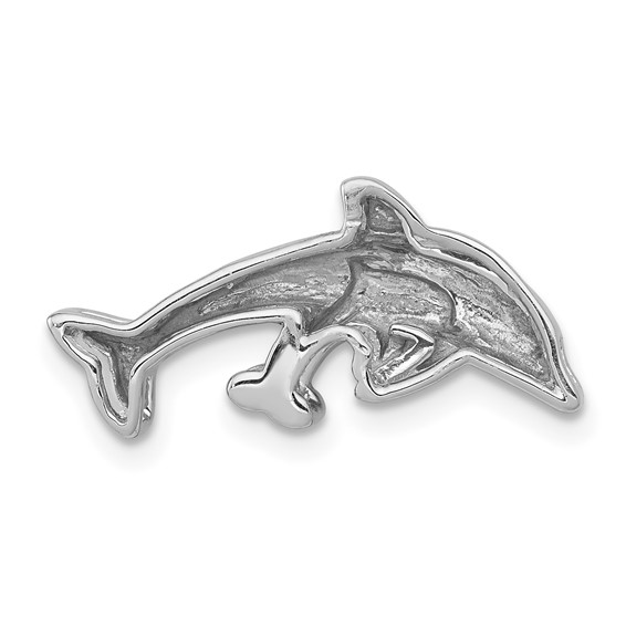 14k White Gold Diamond Mother and Baby Dolphins Chain Slide