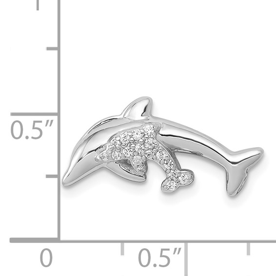 14k White Gold Diamond Mother and Baby Dolphins Chain Slide