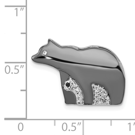 14k White Gold and Black Rhodium 1/10 carat Diamond Bears Chain Slide