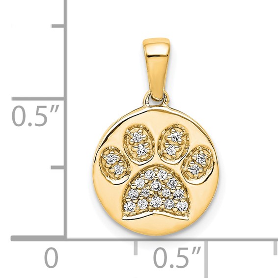14k Yellow Gold Diamond Paw Print in Circle Pendant
