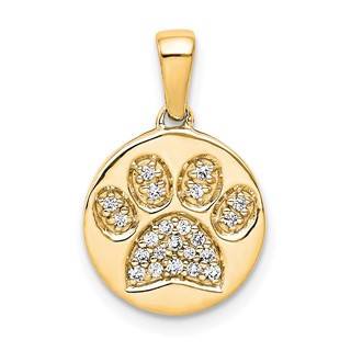 14k Yellow Gold Diamond Paw Print in Circle Pendant