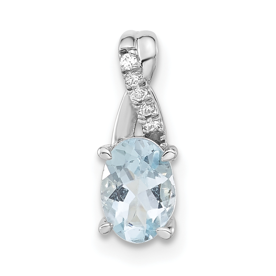 14K White Gold Oval Aquamarine and Diamond Pendant (PM4235-AQ-003-WA)