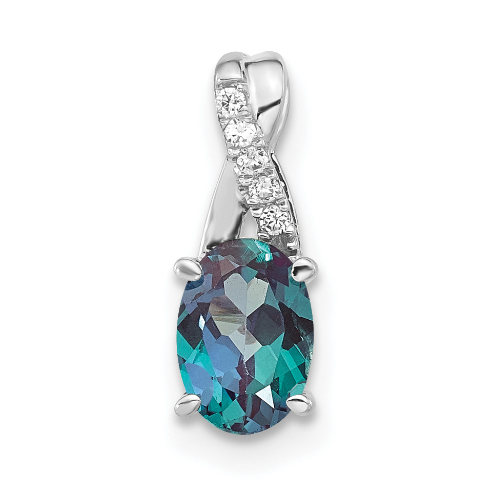 14K White Gold Oval Created Alexandrite and Diamond Pendant (PM4235-CA-003-WA)