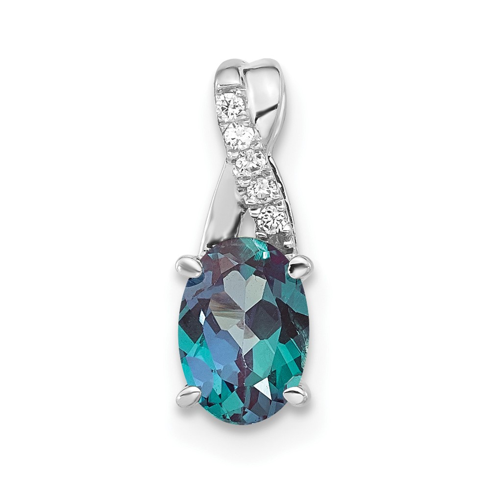 14K White Gold Oval Created Alexandrite and Diamond Pendant (PM4235-CA-003-WA)