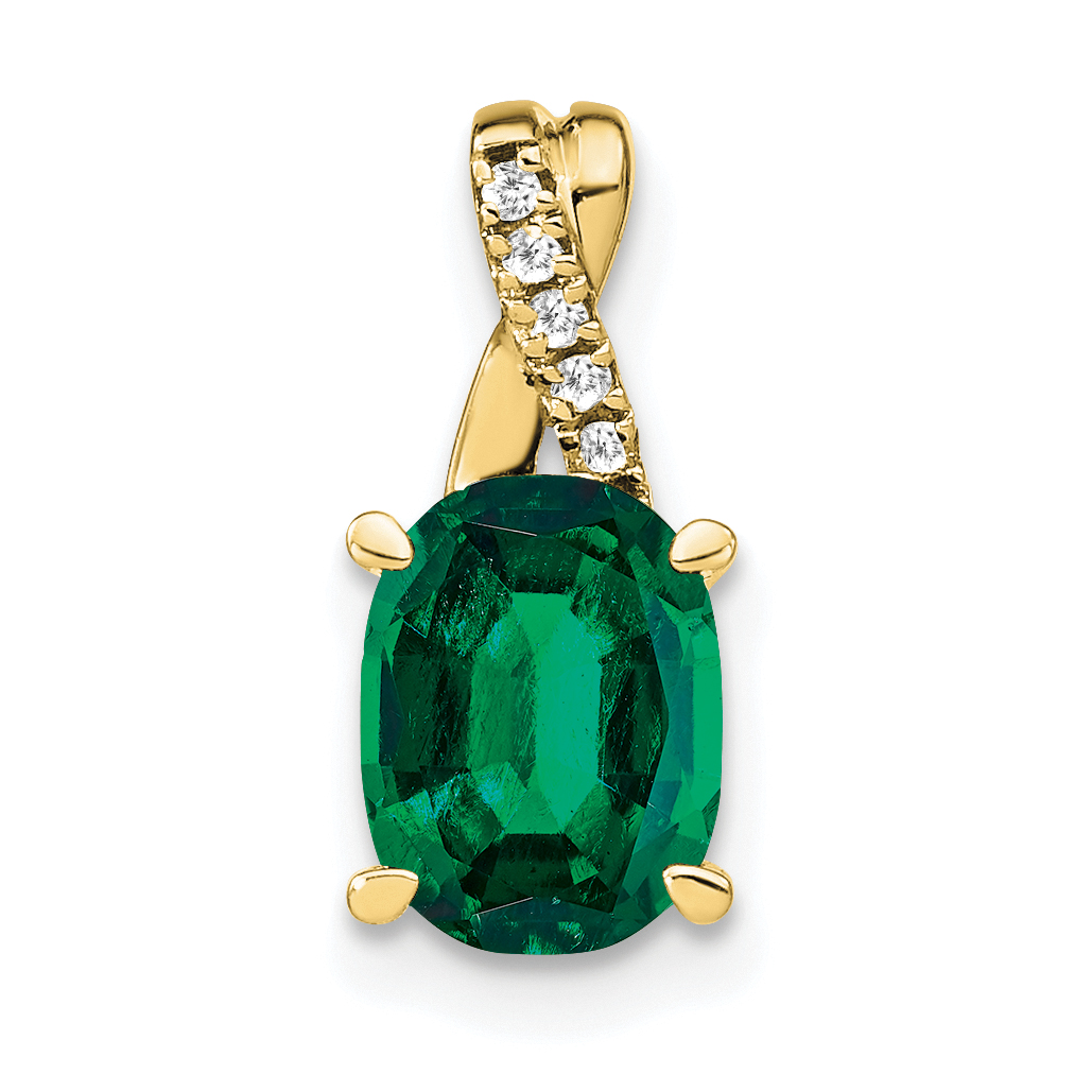 10k Oval Created Emerald and Diamond Pendant (PM4235-CEM-003-1YA)