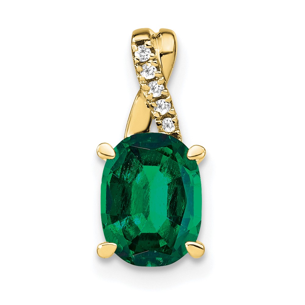 10k Oval Created Emerald and Diamond Pendant (PM4235-CEM-003-1YA)