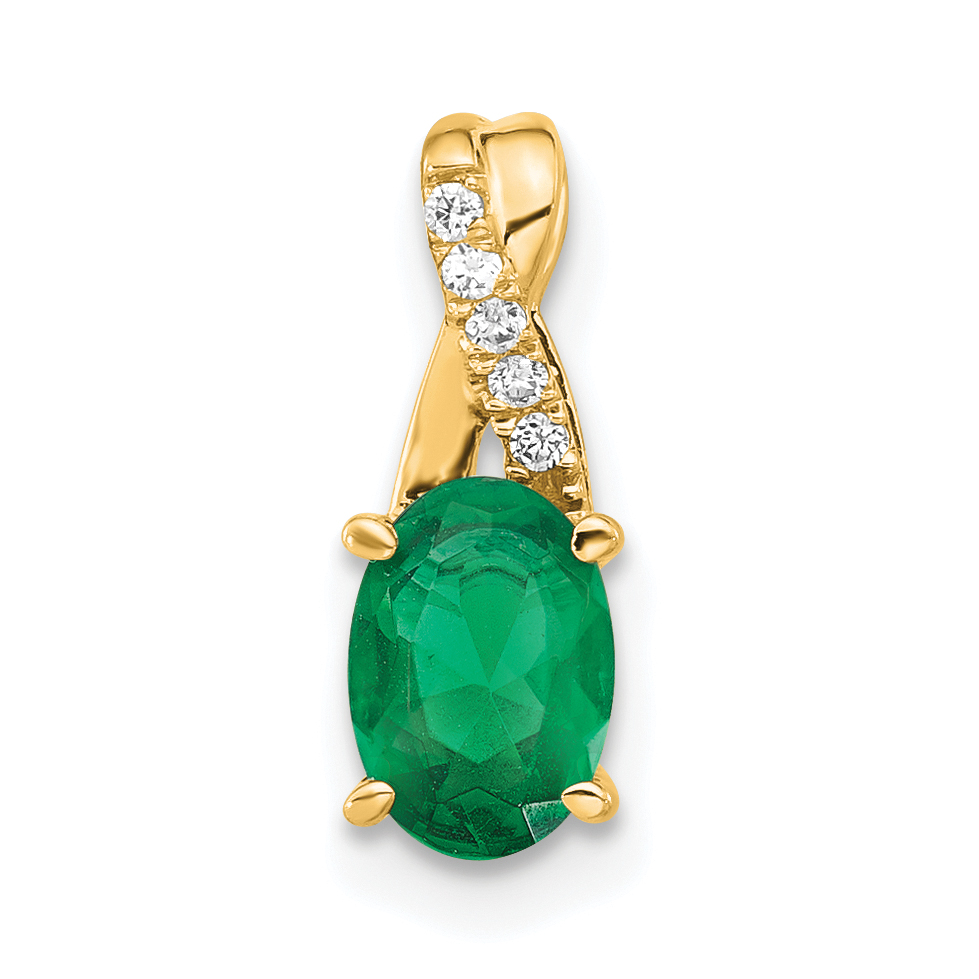 14K Oval Created Emerald and Diamond Pendant (PM4235-CEM-003-4YA)