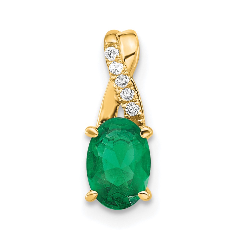 14K Oval Created Emerald and Diamond Pendant (PM4235-CEM-003-4YA)