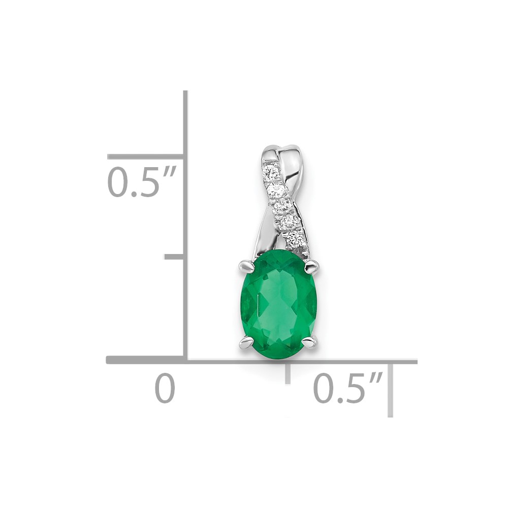 14K White Gold Oval Created Emerald and Diamond Pendant (PM4235-CEM-003-WA)