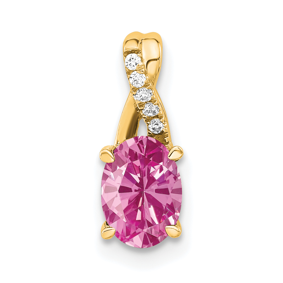 14K Oval Created Pink Sapphire and Diamond Pendant (PM4235-CPS-003-4YA)