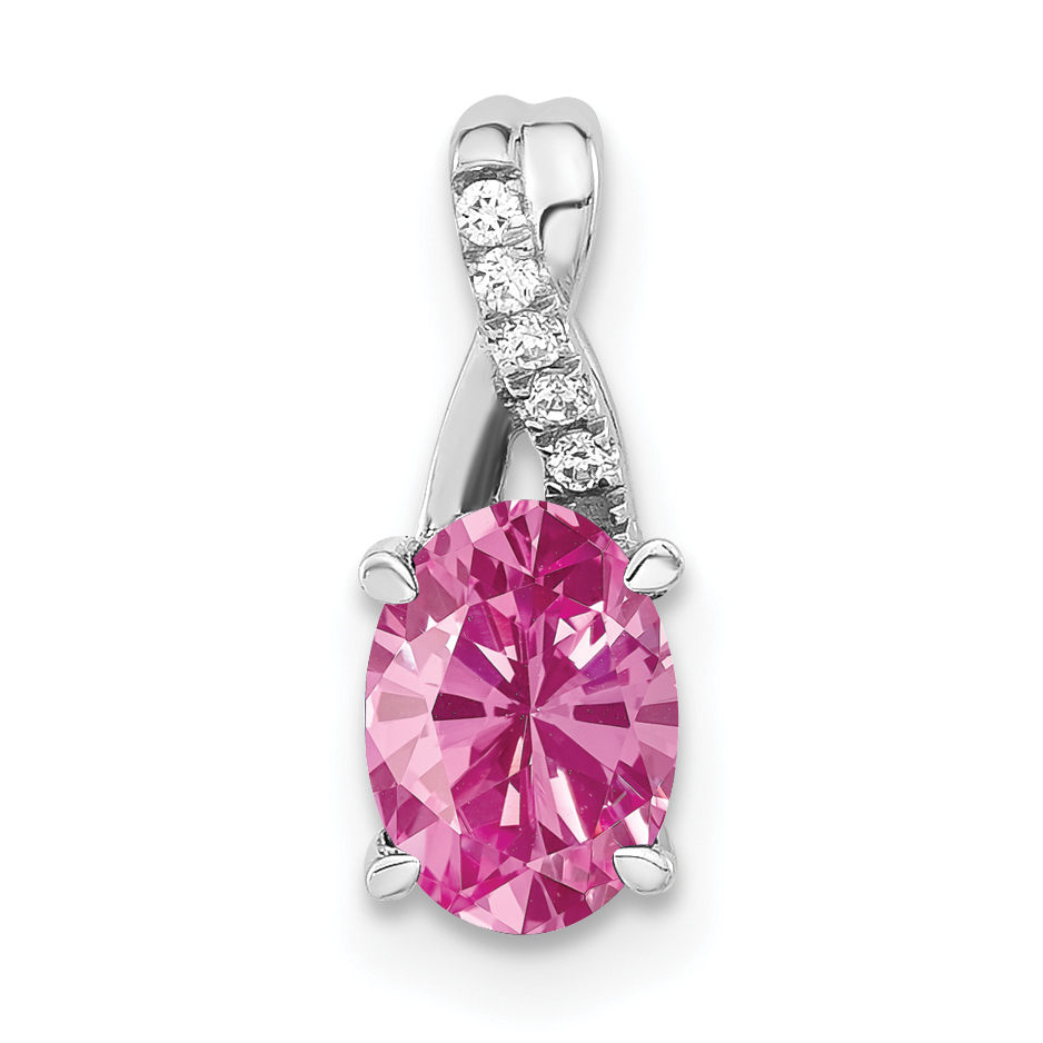 14K White Gold Oval Created Pink Sapphire and Diamond Pendant (PM4235-CPS-003-WA)