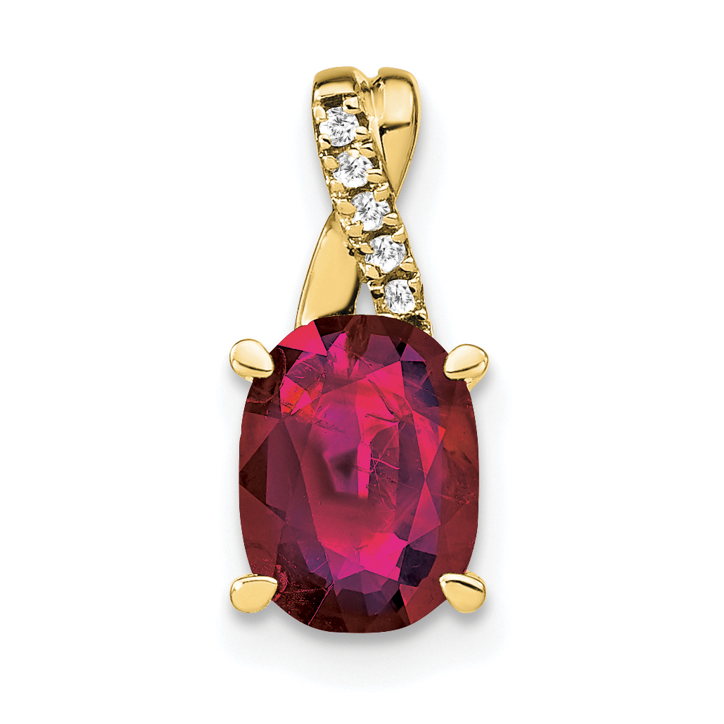 10k Oval Created Ruby and Diamond Pendant (PM4235-CRU-003-1YA)