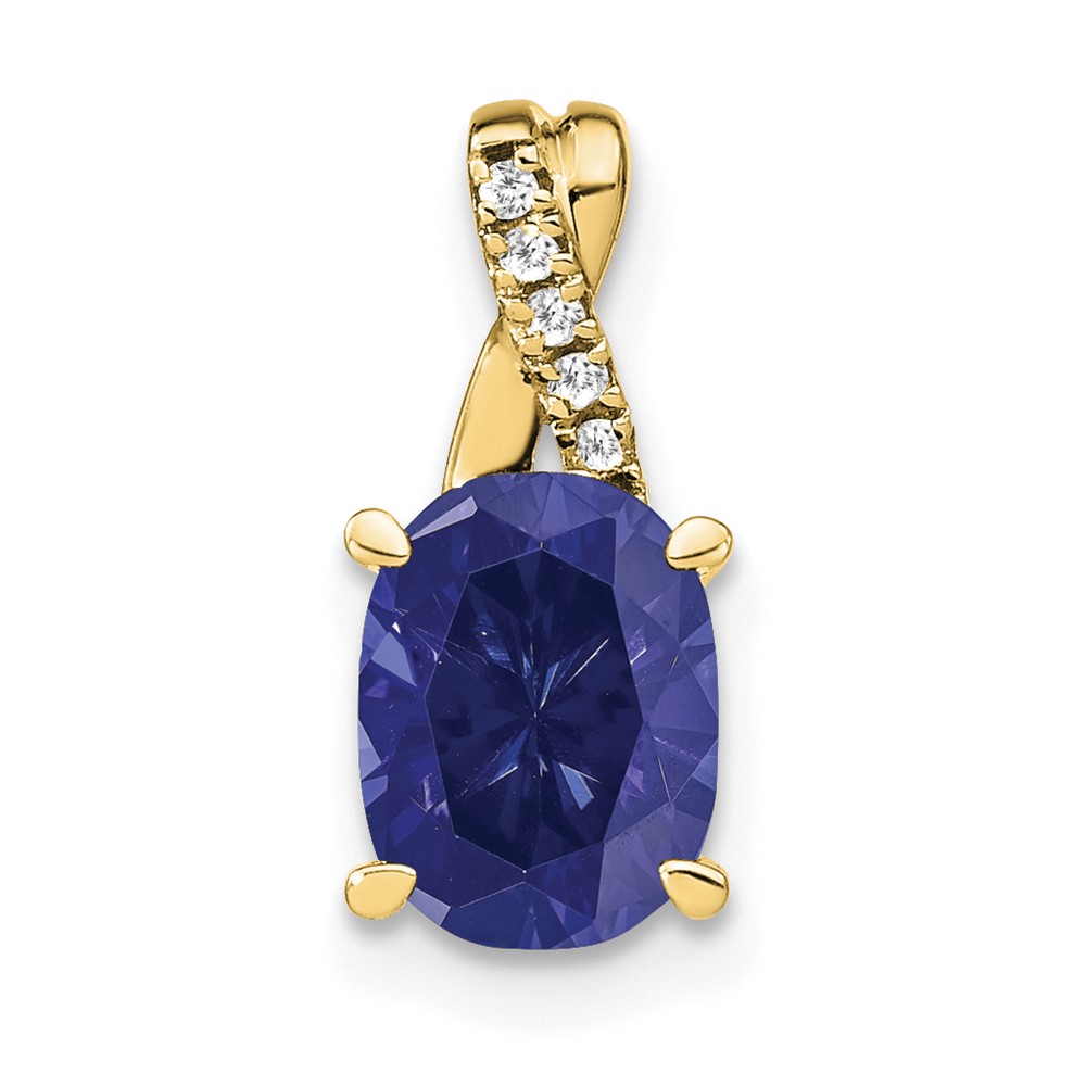 10k Oval Created Sapphire and Diamond Pendant (PM4235-CSA-003-1YA)