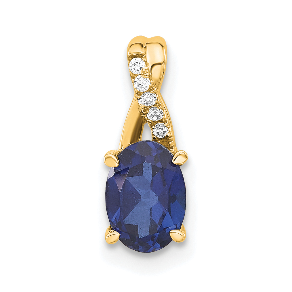 14K Oval Created Sapphire and Diamond Pendant (PM4235-CSA-003-4YA)