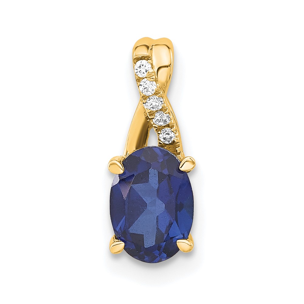 14K Oval Created Sapphire and Diamond Pendant (PM4235-CSA-003-4YA)