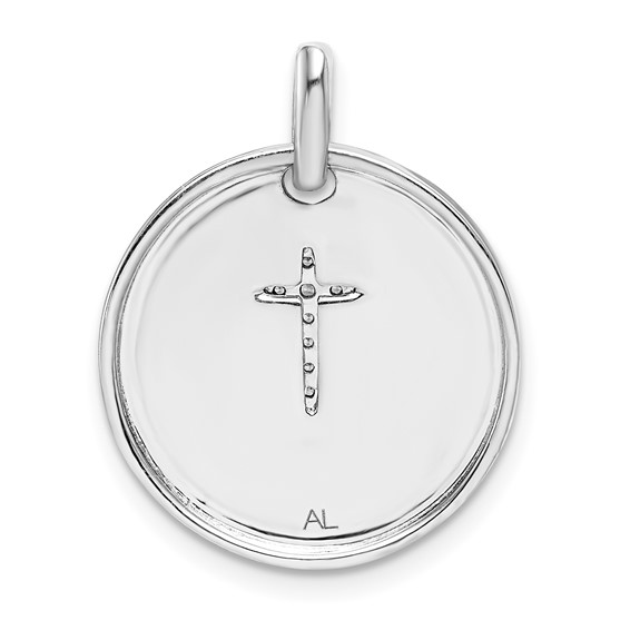 14k White Gold Diamond Cross FAITH Round Pendant
