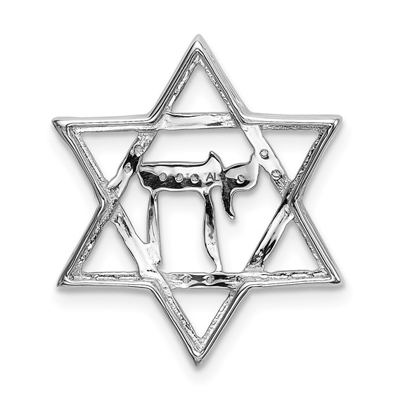 14k White Gold 1/10 carat Diamond Star of David with Chai Chain Slide