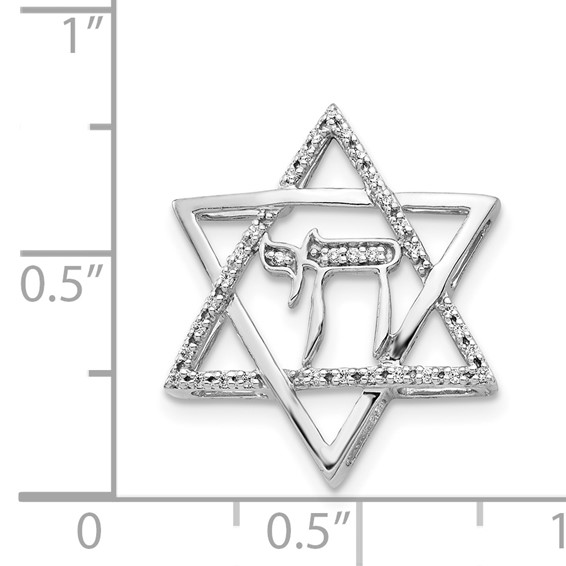 14k White Gold 1/10 carat Diamond Star of David with Chai Chain Slide