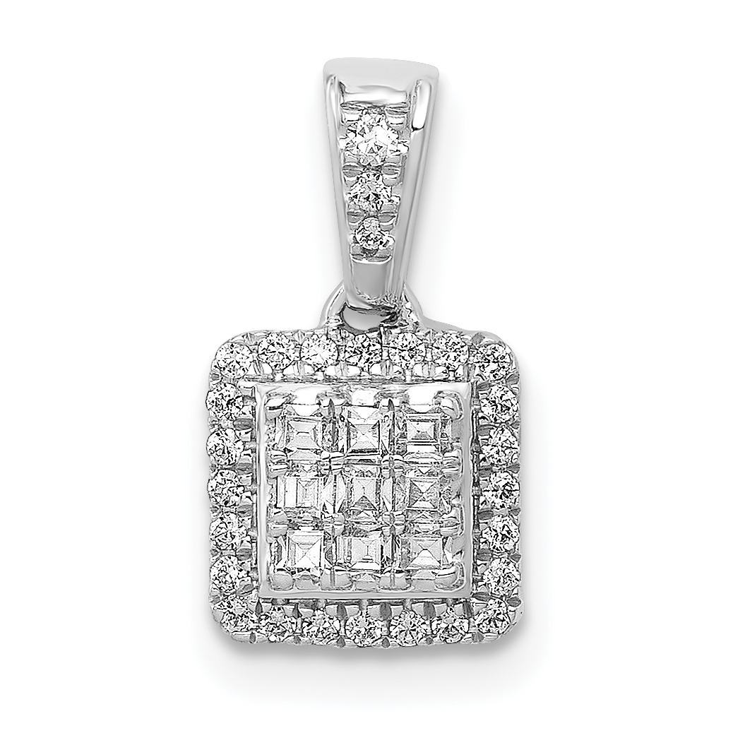 14k White Gold 1/4 carat Diamond Square Halo Cluster Pendant (PM4371-025-WA)