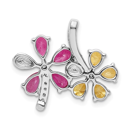 Pear Pink Tourmaline, Citrine, & Diamond Flower Pendants