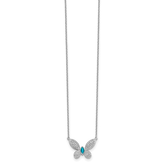 14k White Gold 1/3 carat Diamond and Turquoise Butterfly 18 inch Necklace