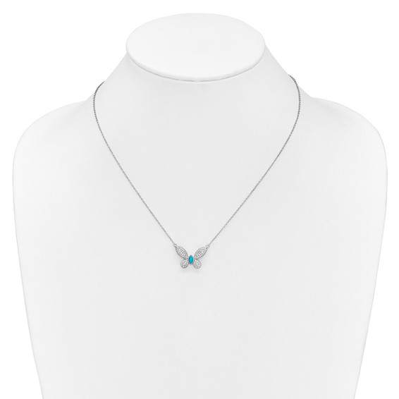 14k White Gold 1/3 carat Diamond and Turquoise Butterfly 18 inch Necklace