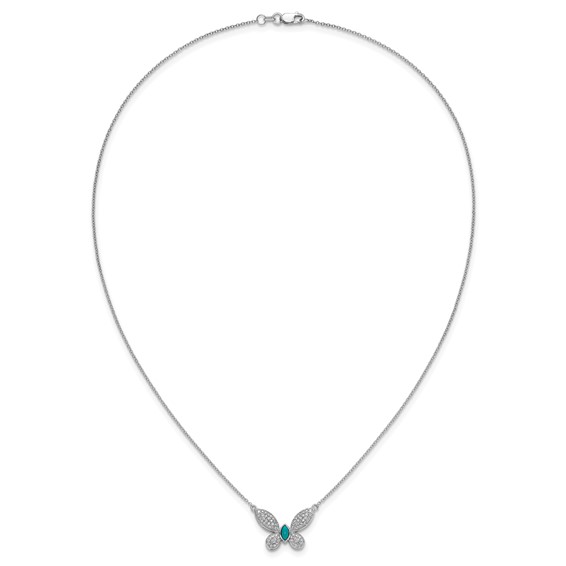 14k White Gold 1/3 carat Diamond and Turquoise Butterfly 18 inch Necklace
