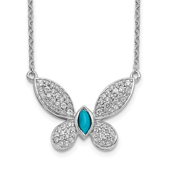 14k White Gold 1/3 carat Diamond and Turquoise Butterfly 18 inch Necklace