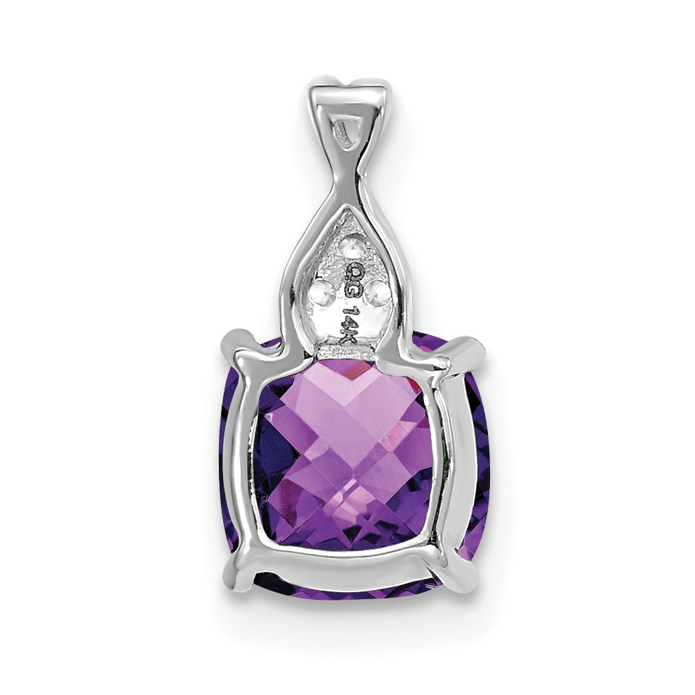 14K White Gold Checkerboard Amethyst and Diamond Pendant (PM4393-AM-003-WA)