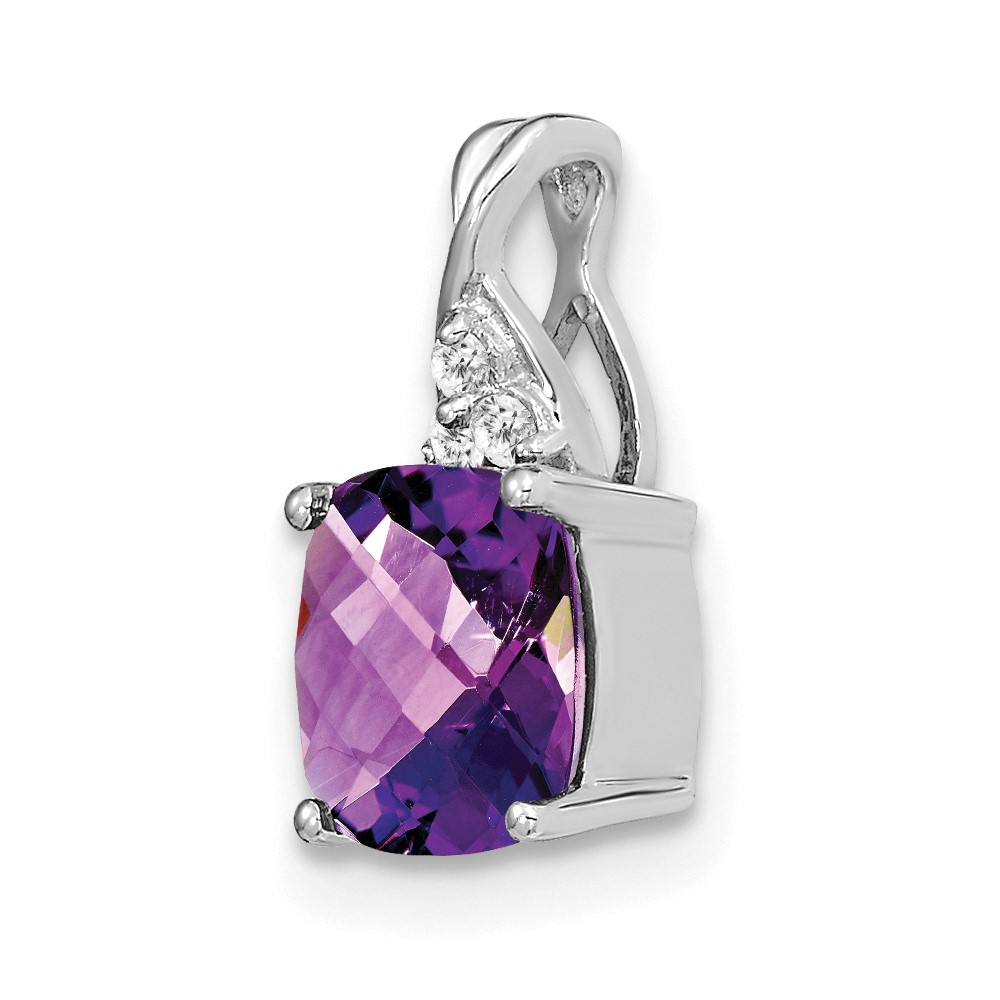 14K White Gold Checkerboard Amethyst and Diamond Pendant (PM4393-AM-003-WA)