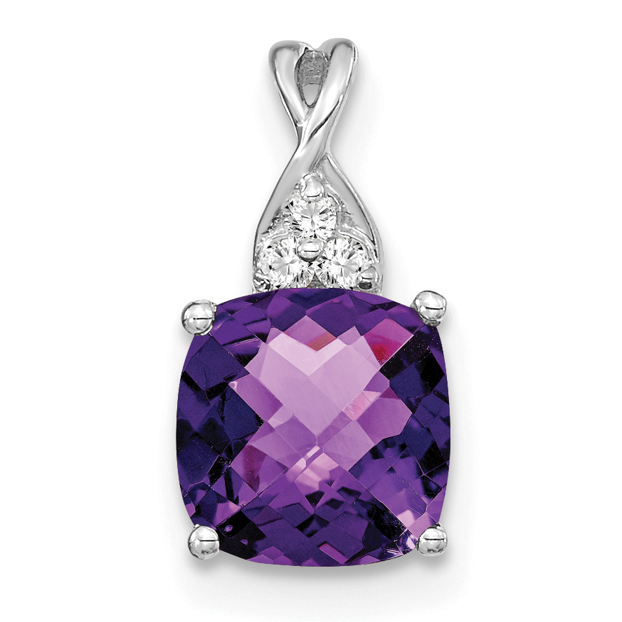 14K White Gold Checkerboard Amethyst and Diamond Pendant (PM4393-AM-003-WA)