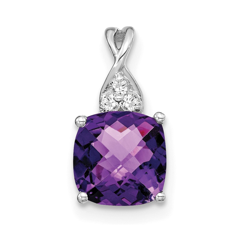 14K White Gold Checkerboard Amethyst and Diamond Pendant (PM4393-AM-003-WA)