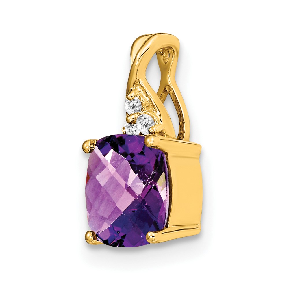 14k Checkerboard Amethyst and Diamond Pendant (PM4393-AM-003-YA)