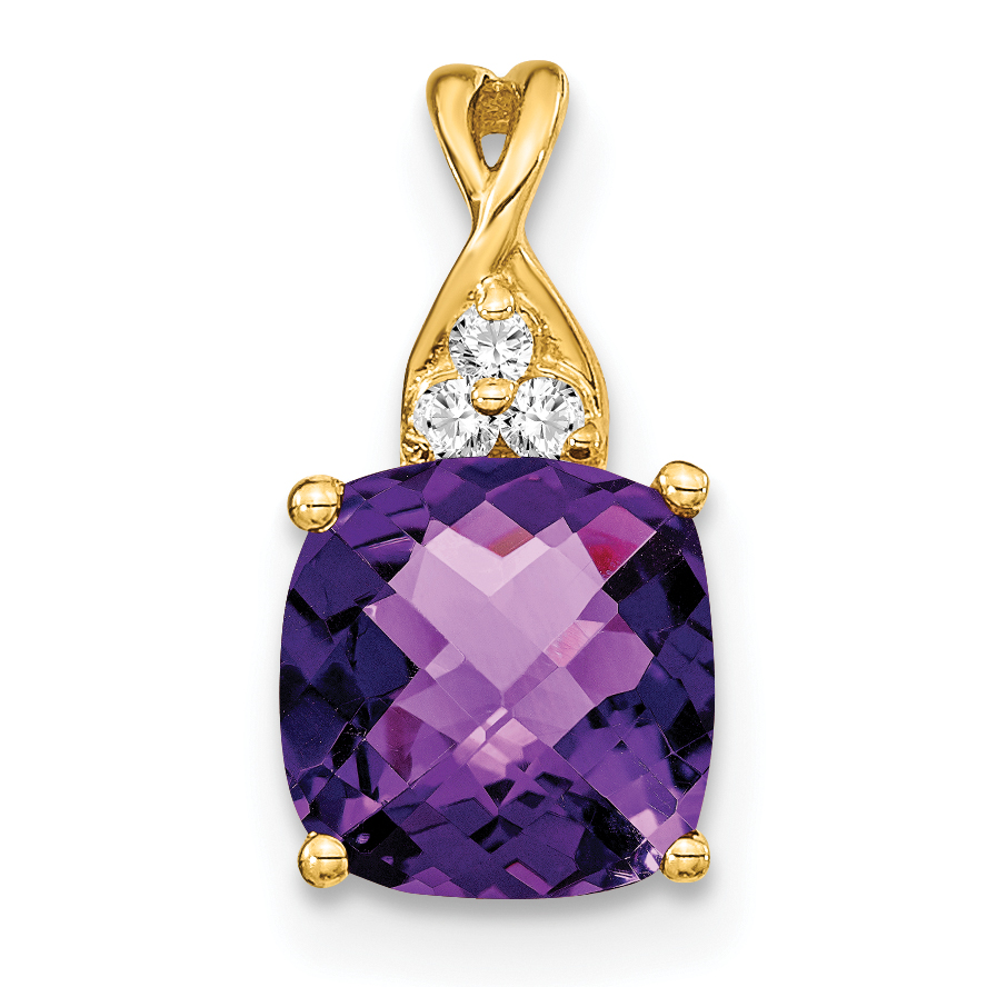 14k Checkerboard Amethyst and Diamond Pendant (PM4393-AM-003-YA)