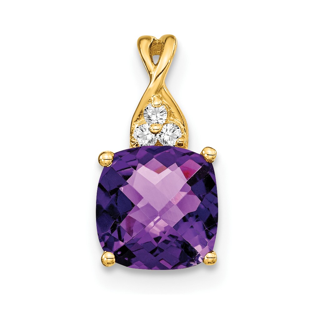 14k Checkerboard Amethyst and Diamond Pendant (PM4393-AM-003-YA)