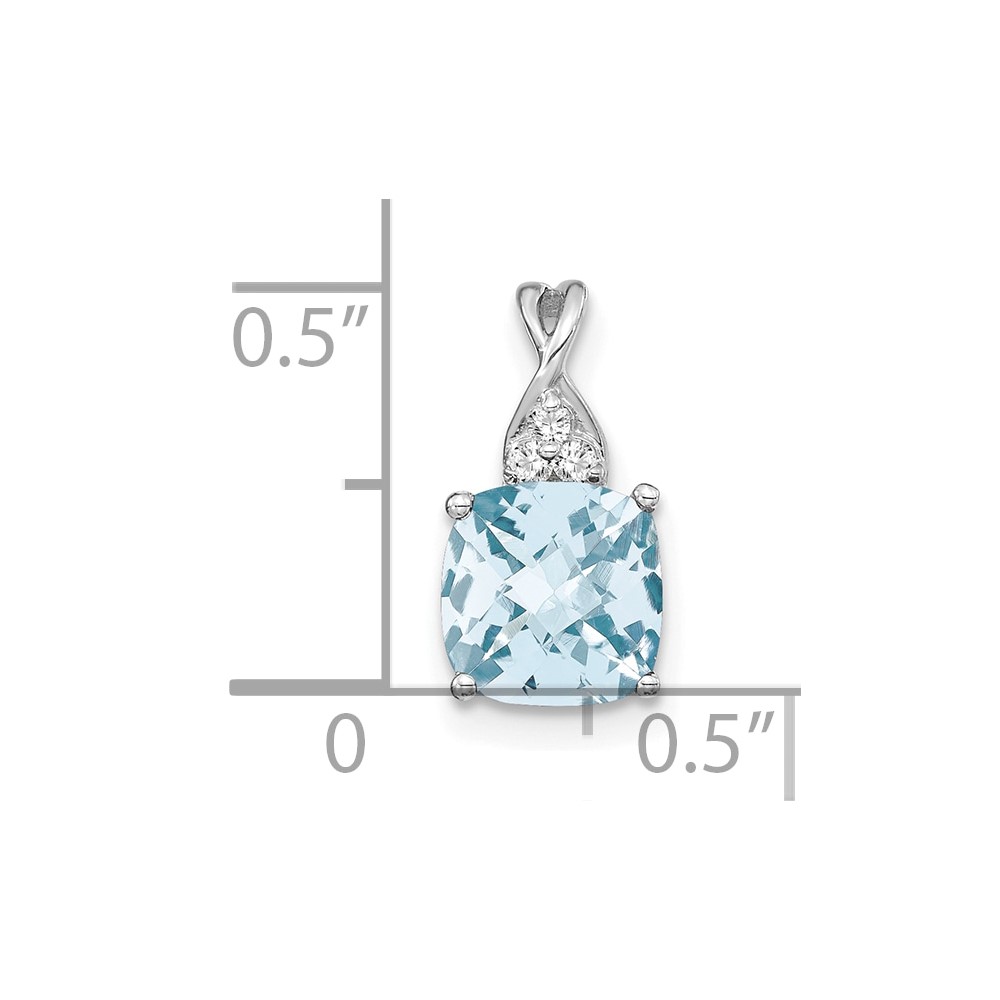 14K White Gold Checkerboard Aquamarine and Diamond Pendant (PM4393-AQ-003-WA)