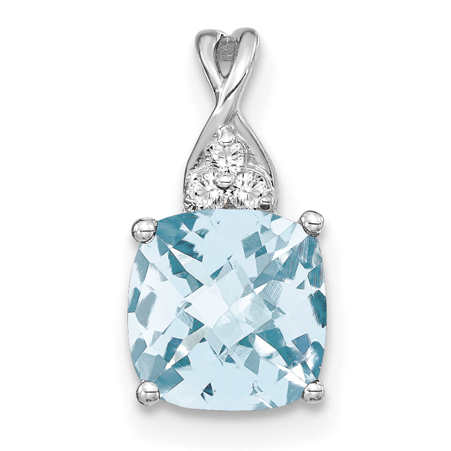 14K White Gold Checkerboard Aquamarine and Diamond Pendant (PM4393-AQ-003-WA)