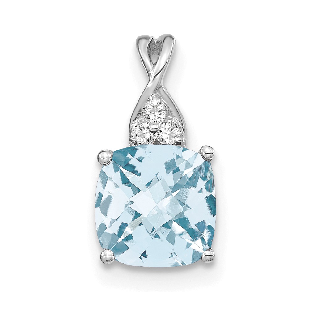 14K White Gold Checkerboard Aquamarine and Diamond Pendant (PM4393-AQ-003-WA)