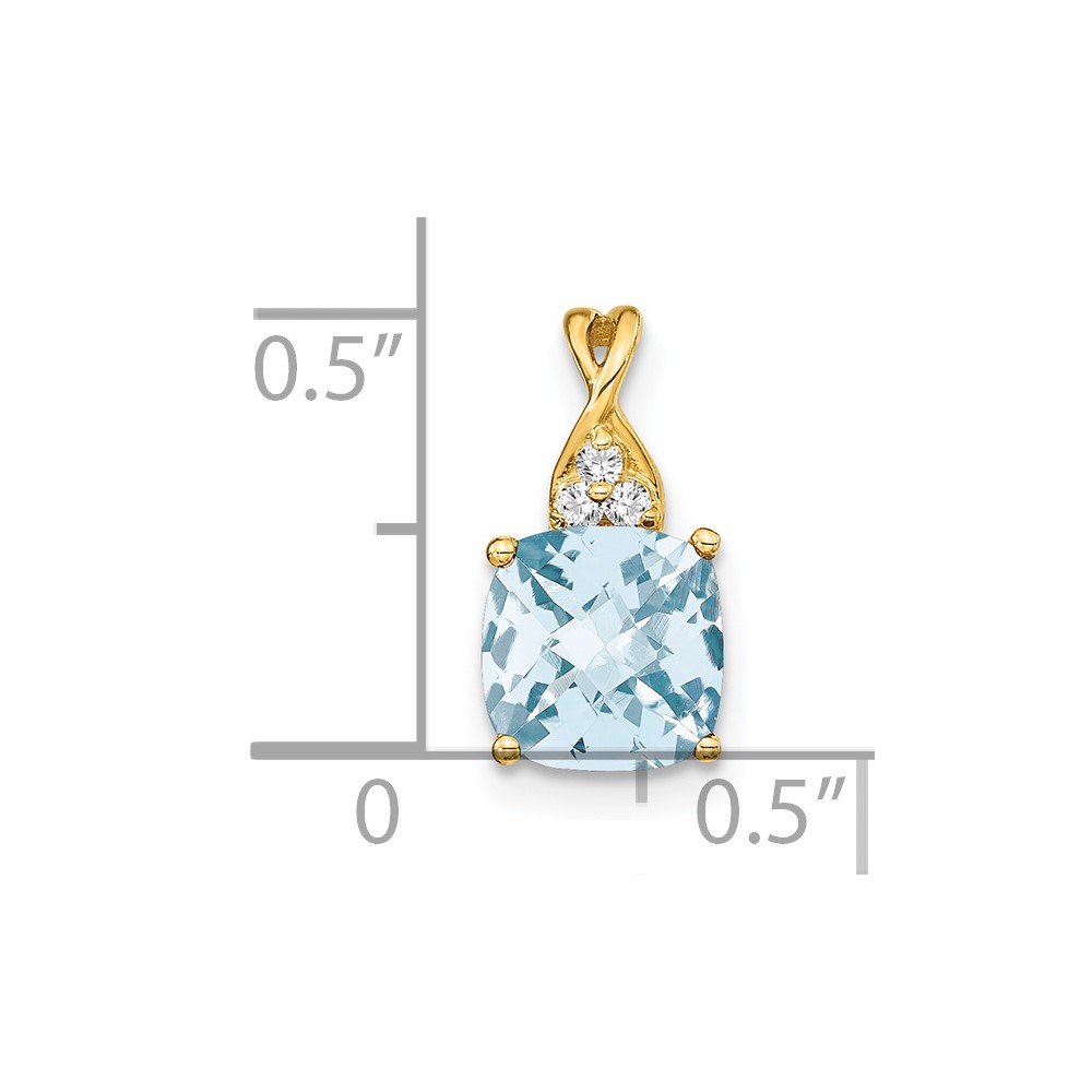 14k Checkerboard Aquamarine and Diamond Pendant (PM4393-AQ-003-YA)