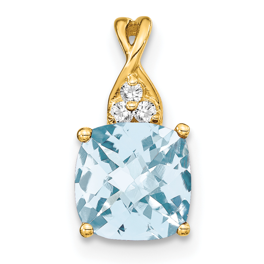 14k Checkerboard Aquamarine and Diamond Pendant (PM4393-AQ-003-YA)