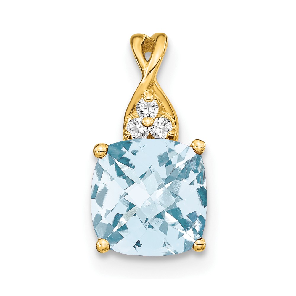 14k Checkerboard Aquamarine and Diamond Pendant (PM4393-AQ-003-YA)