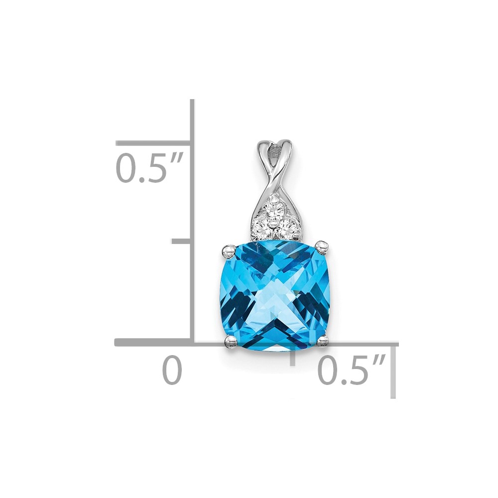 14K White Gold Checkerboard Blue Topaz and Diamond Pendant (PM4393-BT-003-WA)
